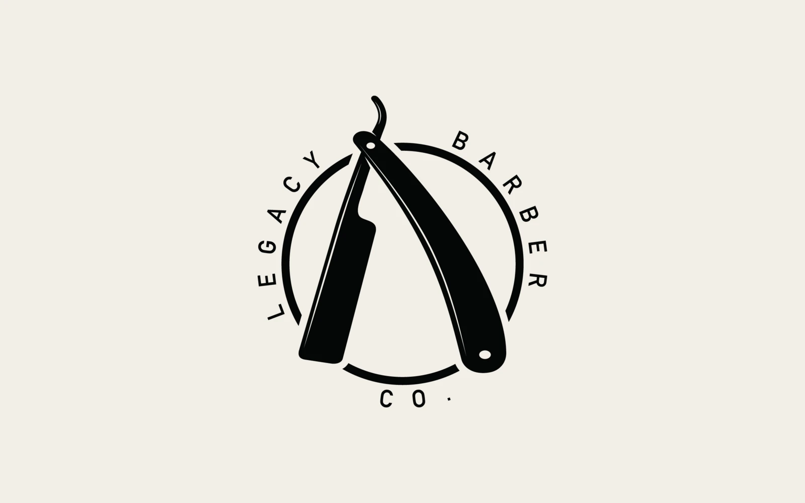 Legacy Barber Co. razor lockup in black on cream