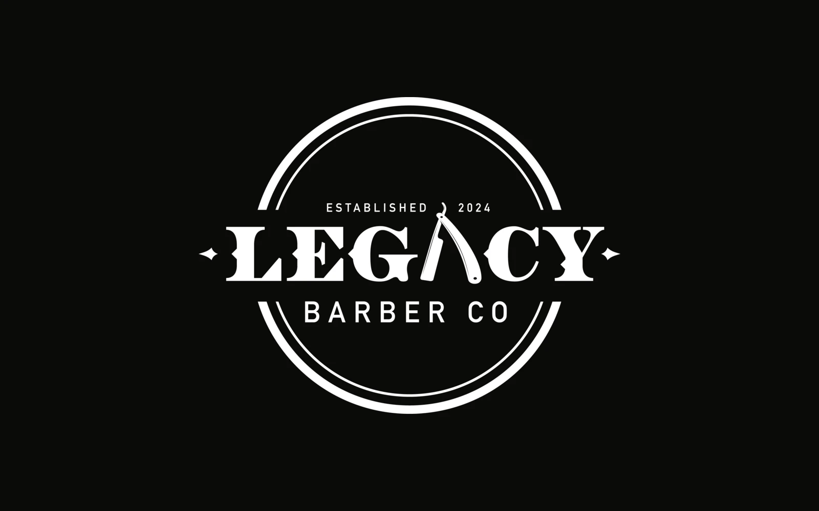 Legacy Barber Co. badge logo in white on black