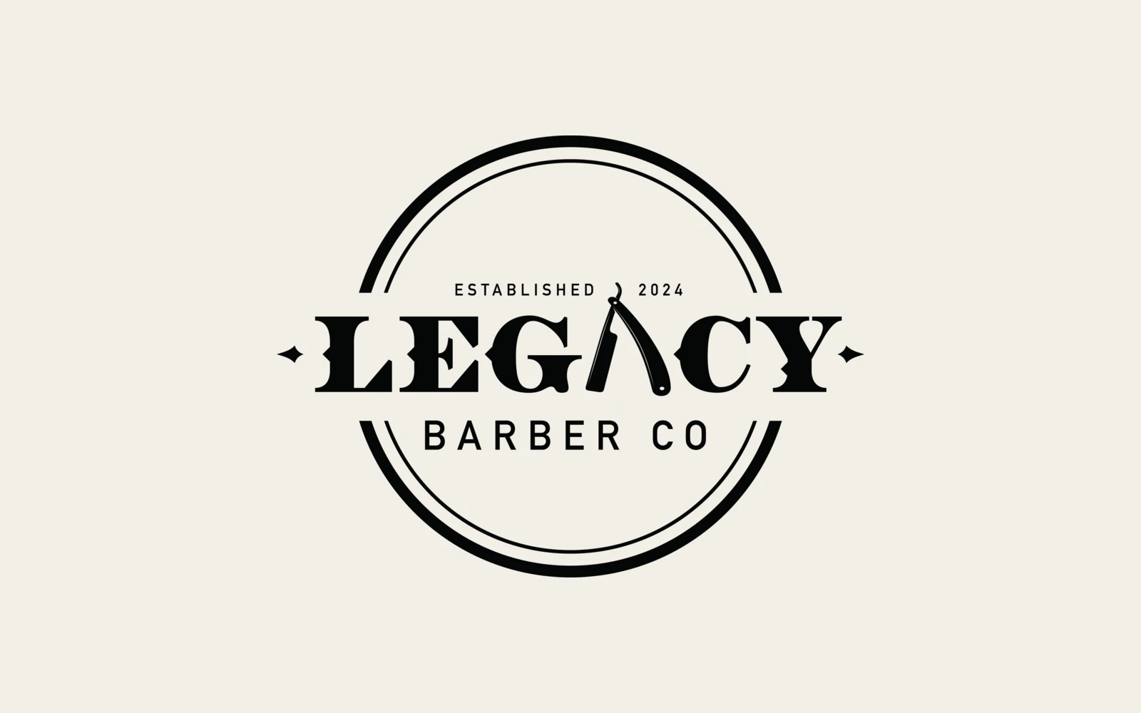 Legacy Barber Co. badge logo in black on cream