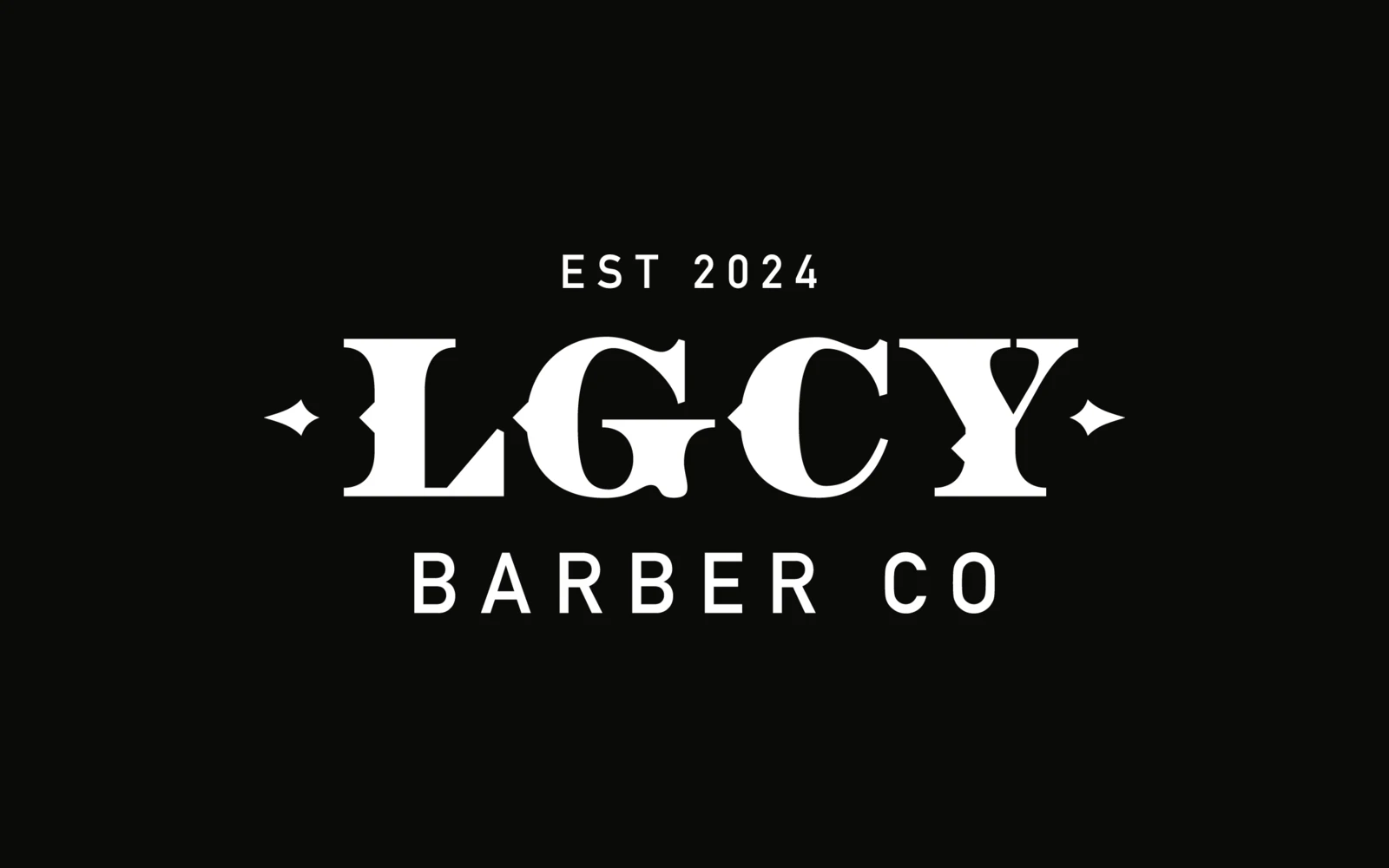 Legacy Barber Co. minimal LGCY lockup in white on black