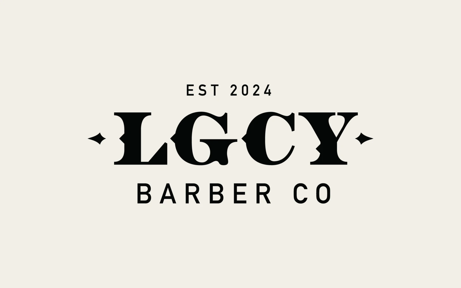 Legacy Barber Co. minimal LGCY lockup in black on cream