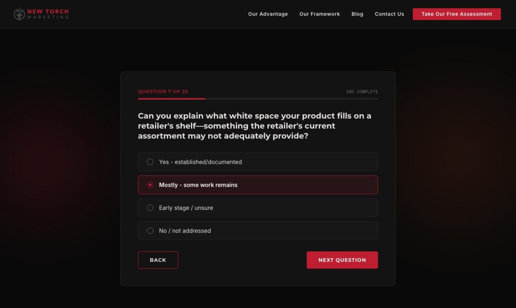 Retail readiness assessment question screen with progress bar