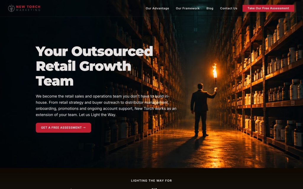 New Torch Marketing homepage on desktop