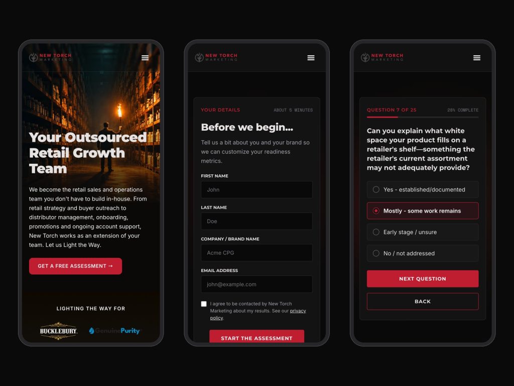 New Torch Marketing site and assessment on mobile