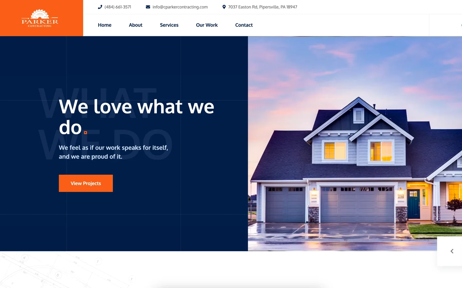 Parker Contracting website homepage